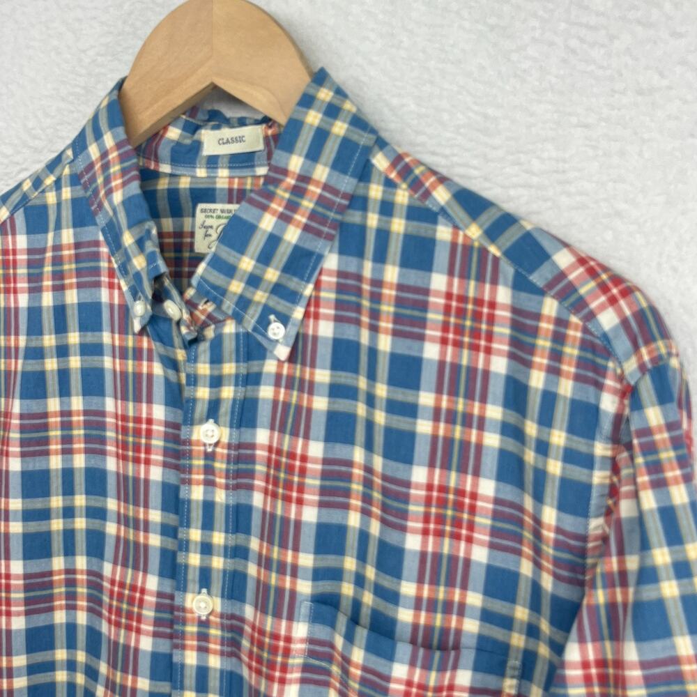 J.CREW Shirt Mens M Secret Wash Classic Plaid Stretch Organic Cotton Blue - Picture 7 of 15